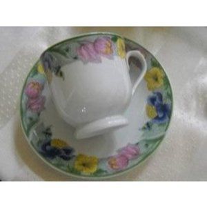 8 Pc. 4 Winley China Fine Porcelain Cups With Saucer Yellow Pink Blue Floral